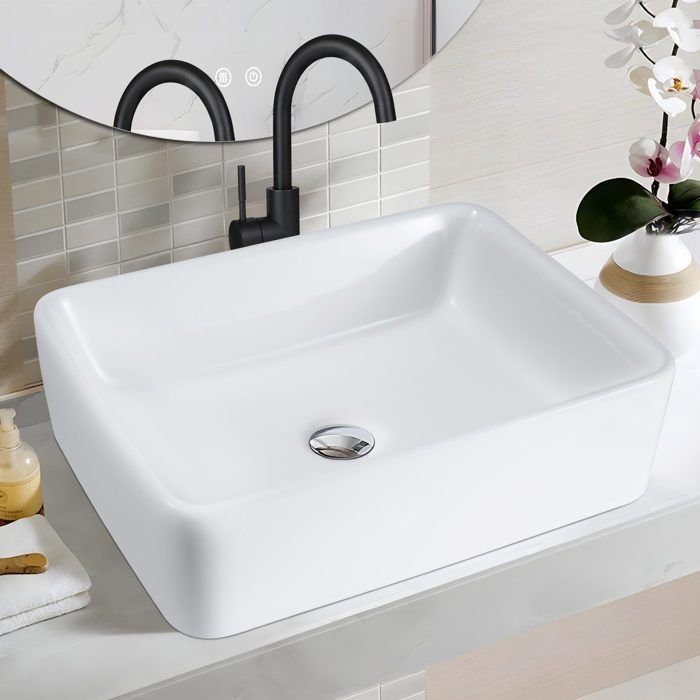Lavabo Nettlife vasque à poser en céramique - vasque à poser carrée salle de bain blanche vasque 40x30x13cm