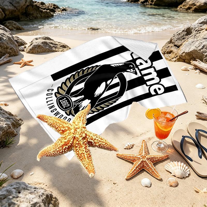Personalisierbares Strandtuch mit individuellem Namen und Collingwood Magpies Print, für Reise, Camping, Strandparty, Heimdekoration, Geburtstagsgeschenk für Familie & Freunde