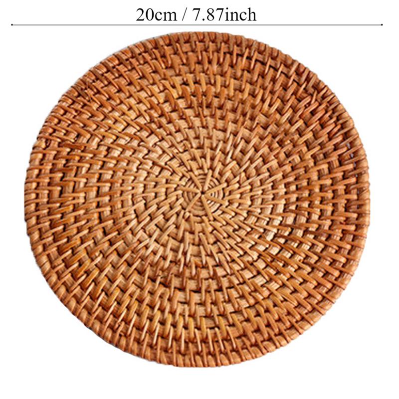 20cm Circular Hollow Rattan Woven Coaster Household Kitchen Table Tea Tray Heat-Resistant Clay Pot Mat -1pcs