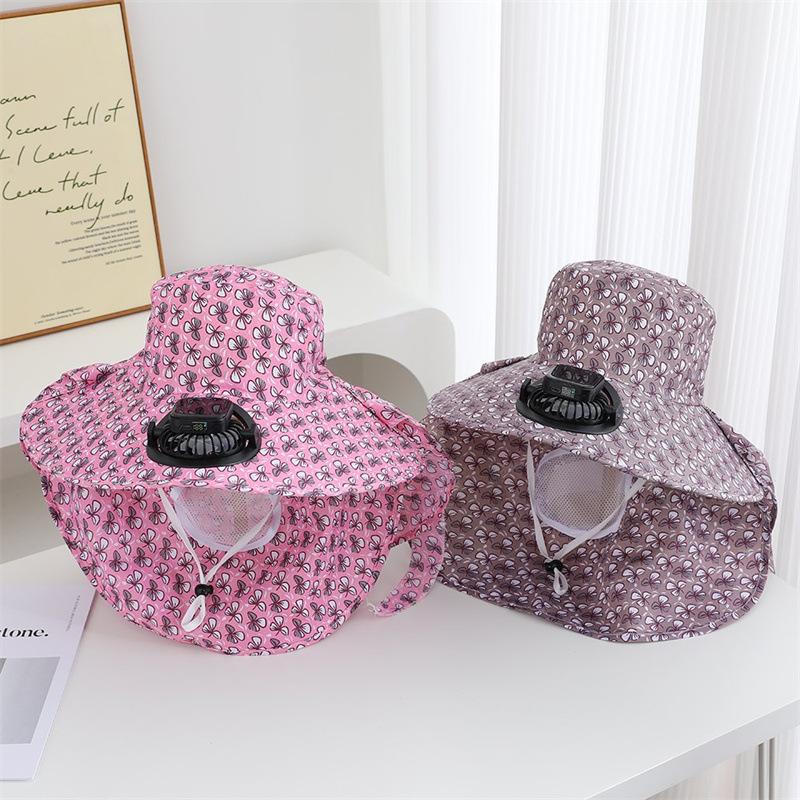 Summer new solar charging with fan tea picking hat women's farm work sun hat outdoor sun protection neck sun hat
