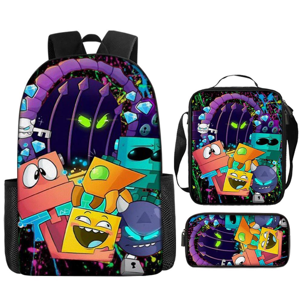 Geometric Sprint Backpack Elementary School Backpack Daily Travel Storage Student Schoolbag Three piece set