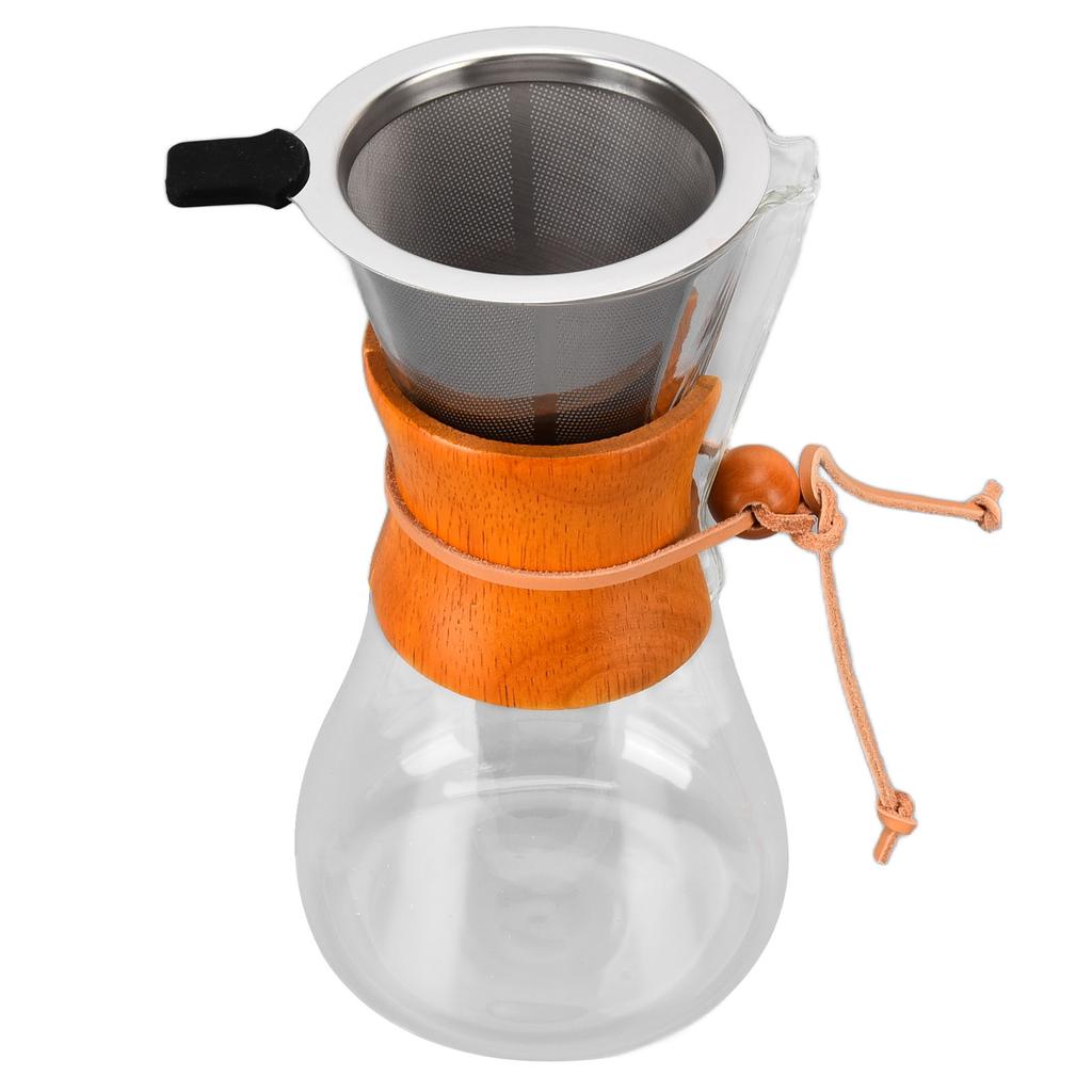 550ml Pour Over Coffee Dripper Bamboo Classic Heat Resistant Glass Coffee Maker for Home Office