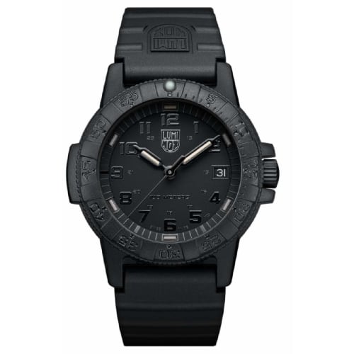Luminox Sea Turtle Watch with Leather Back, 0300 Series, Blackout, 0301.BO, Men's