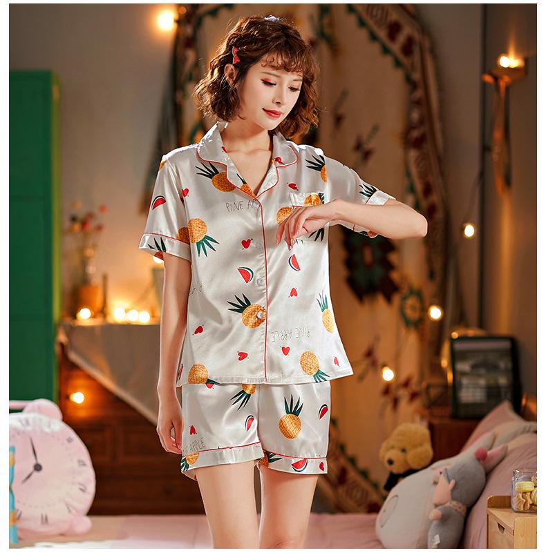 Women's Summer Ice Silk Pajama Set: Loose Fit, Short Sleeve, Shorts, Japanese Princess Style