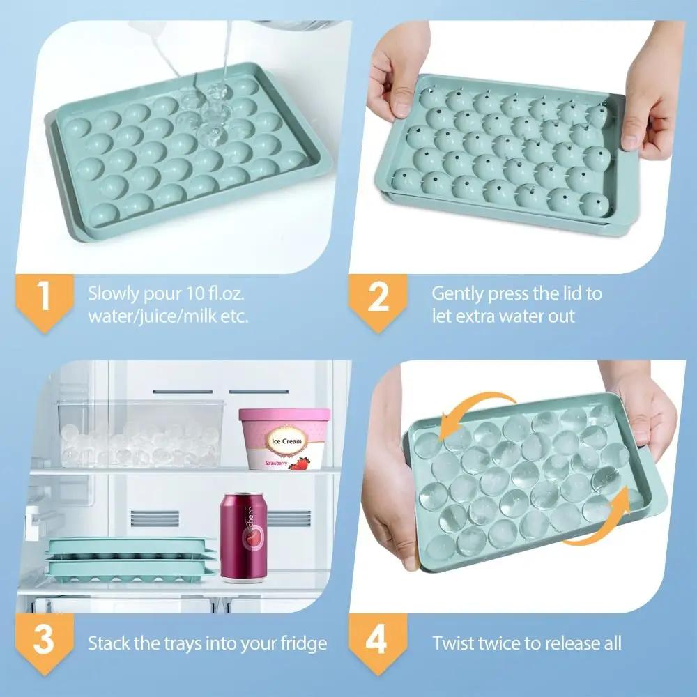 2 PCS Round Ice Balls Easy-Release Ice Cube Trays With Lid Stackable Sphere Ice Tray Ice Maker Molds Coffee