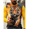 Autumn and Winter Men's Animal 3D Printed Crew Neck Long Sleeve T-Shirt