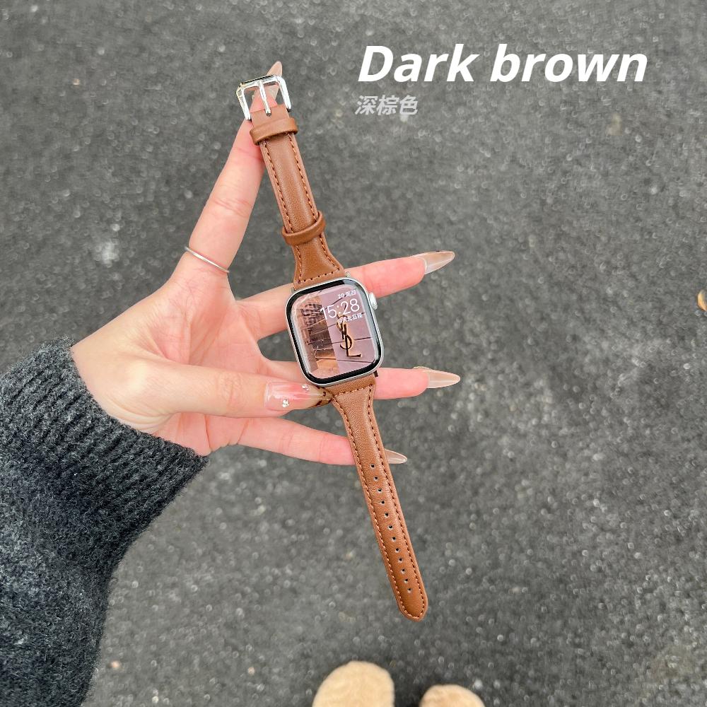 Slim Leather Strap For Apple Watch Series 11 46mm Band 42mm 49mm 44mm 40mm 41mm 45mm 38mm 45mm IWatch Ultra 2/3 S10 9 8 7 SE 6 5 4 3 2 Woman Bracelet