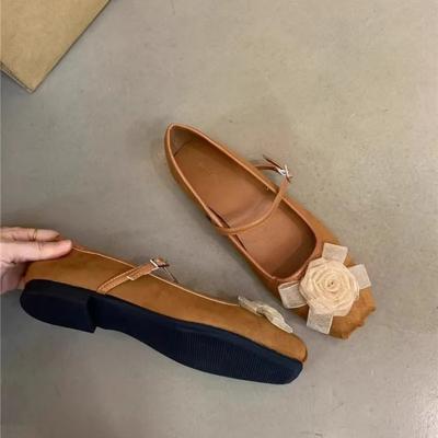 Women Designer Mary Jane Shoes Female 2024 New Fashion Flower Shallow Slip On Ladies Outdoor Elegant Round Toe Flat Ballet Shoes