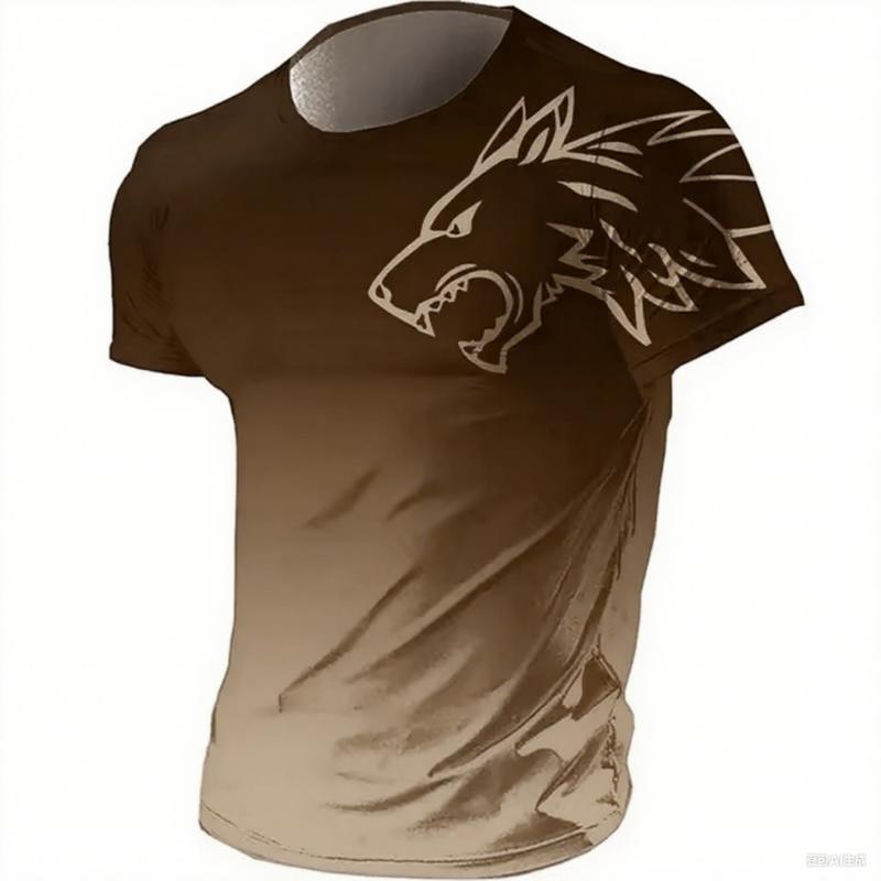 

Men s Fitness Sportswear T-shirt 2024 Summer Vintage 3D Printed Quick-Drying Gradient Animal Wolf Design Short Sleeve XS