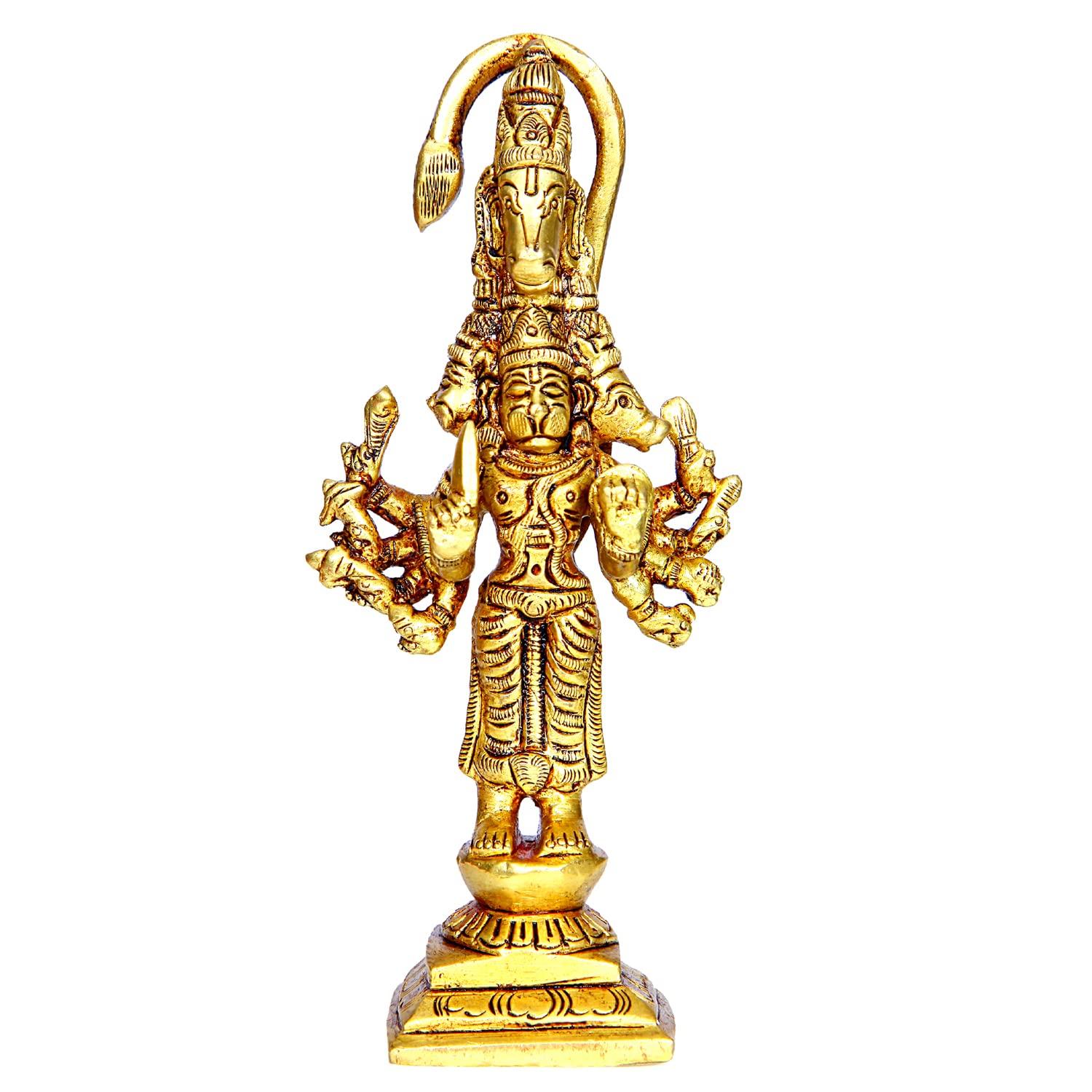 Panchmukhi Hanuman Standing Brass Idol, God Panchmukhi Hanuman Ji, Gold, Brass