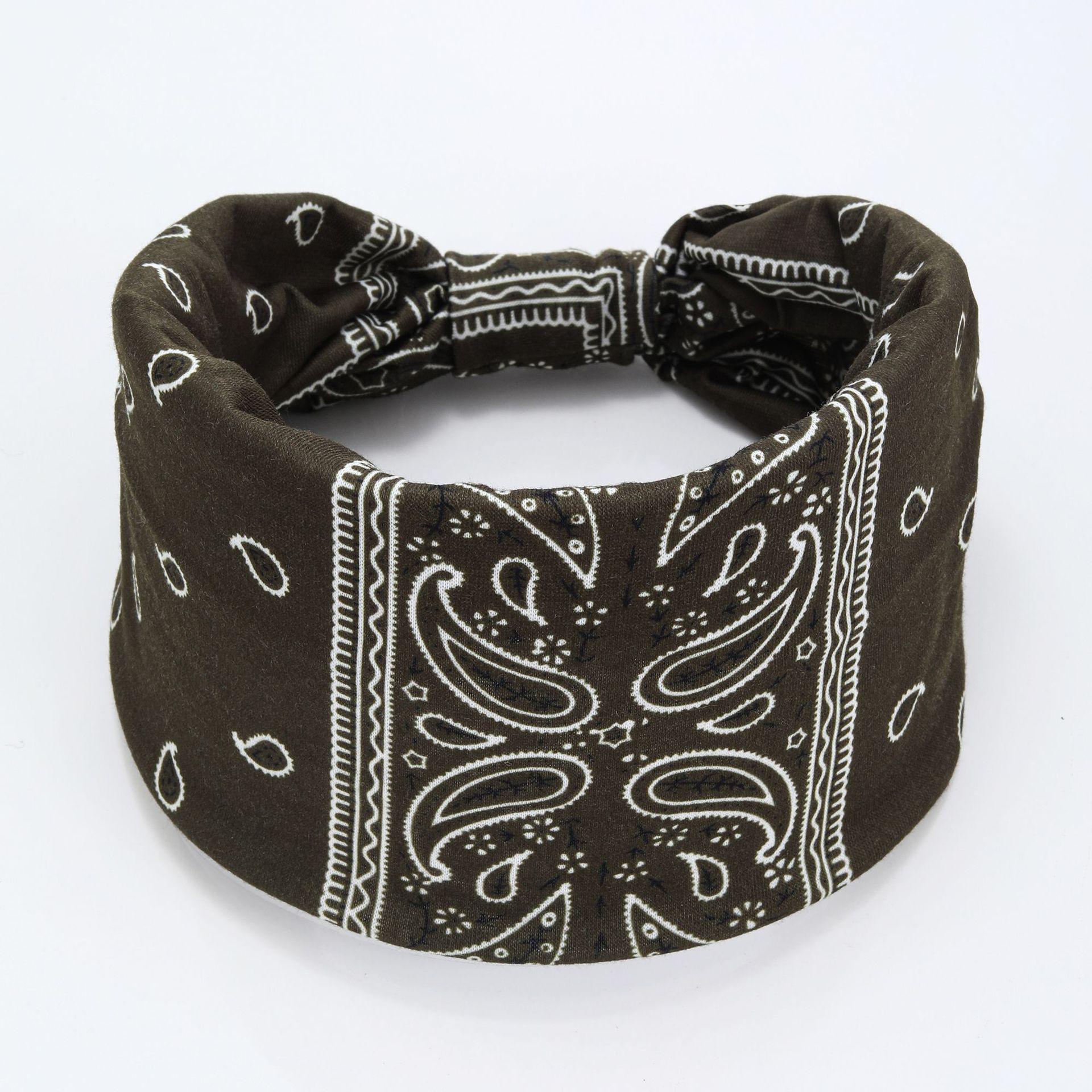 Европейская и американская богемная широкая спортивная повязка на голову - Принтованная потовпитывающая повязка армия зеленый