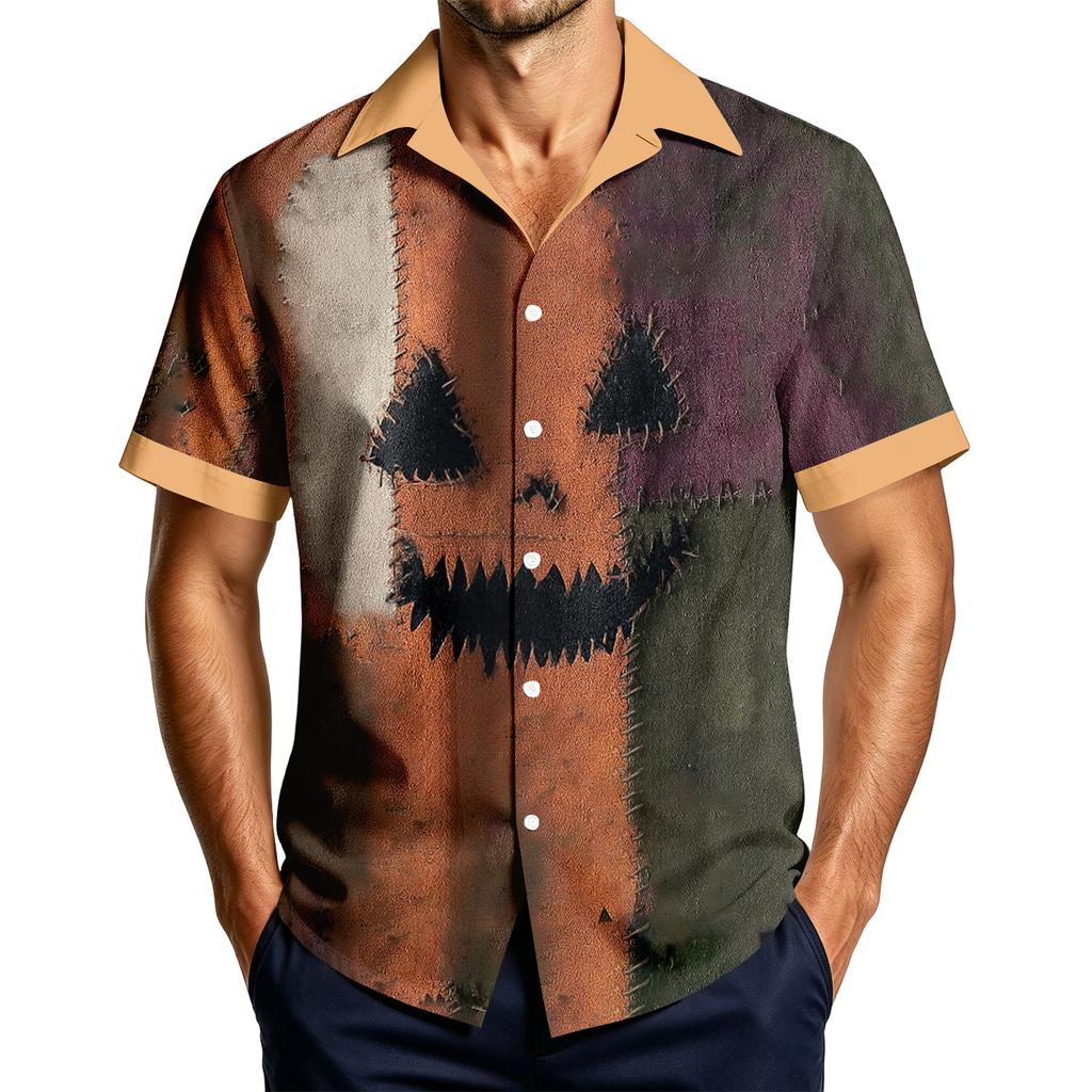 Men's Casual Short Sleeve Shirt with Halloween Print for Parties and Everyday Wear