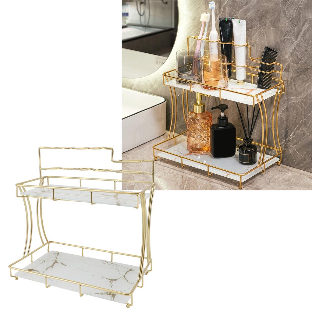 Countertop Storage Rack Double Layer Waterproof Counter   Shelf with Electric Toothbrush Holder for Bathroom