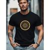 European Size Men'S T-Shirt, Easy And Clean, Easygoing And Casual, Featuring a Star-Shaped Geometric Pattern for Summer with a Short Round Neck