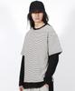 Deumakeu M Layered Sleeve Boxy Fit Crew Neck T-Shirt Stripe-Ivory