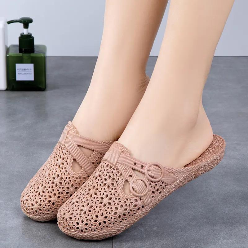 Сандалии Женские Летние Дышащие Плоские Шлепанцы Обувь с Отверстиями Домашние Уличные Повседневные Удобные Шлепанцы 36