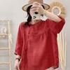 Summer New Literary and Retro Casual Loose and Thin Five-quarter Sleeve Solid Color Lace-up Top Shirt Shirt Women