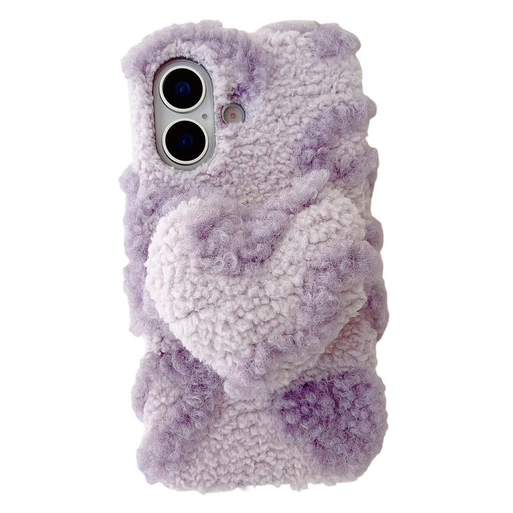 For iPhone 17 Case 3D Heart Plush TPU Winter Warm Soft TPU Phone Cover