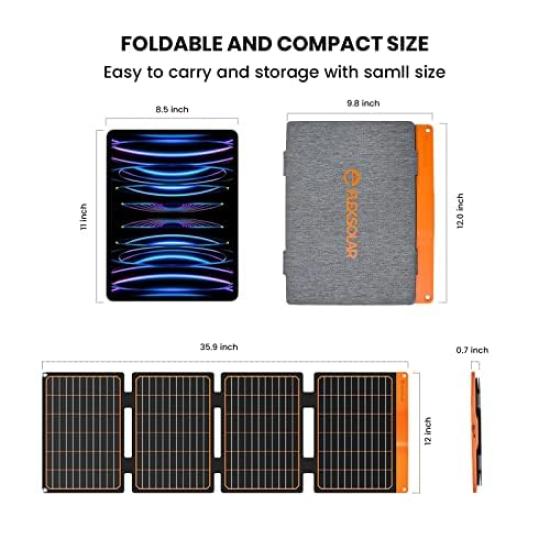 Panel solar FlexSolar de 40 W, cargador solar con 2 puertos USB, carga rápida, IP67, resistente al agua, para uso en energía, protección contra tifones y prevención de desastres, Jakkuri