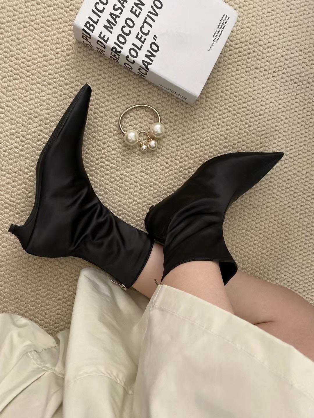 

модные сексуальные женские ботильоны Chelsea Botas черные лайкра/флок модные короткие ботинки молния сзади туфли на среднем каблуке 3 см туфли-лодочки для вечеринок размер 35-39 7.5