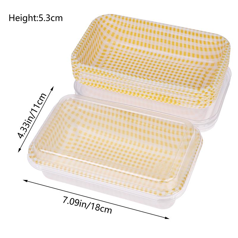 10Pcs Plaid Disposable Rectangular Plastic Packing Box With Lid Cream Cake Sale Package Box Picnic Bento Sushi Bread Containers