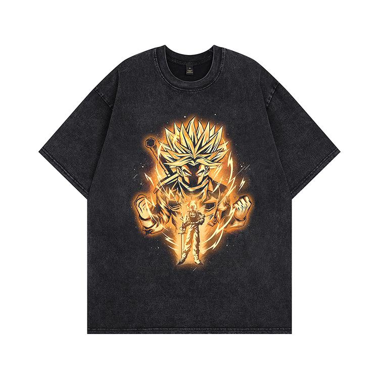 Summer New American Washing Water Short Sleeves Old High Street Style T-shirt Heavy Loose Couple Tide Men and Women Same Style