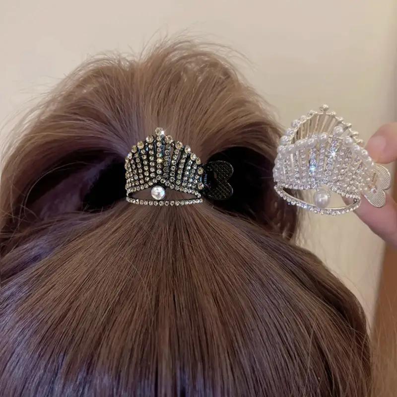 High-grade Crown Black High Ponytail Small Clip Headdress Female Summer Hairpin Back Head Anti-collapse Fixed Artifact Hairpin