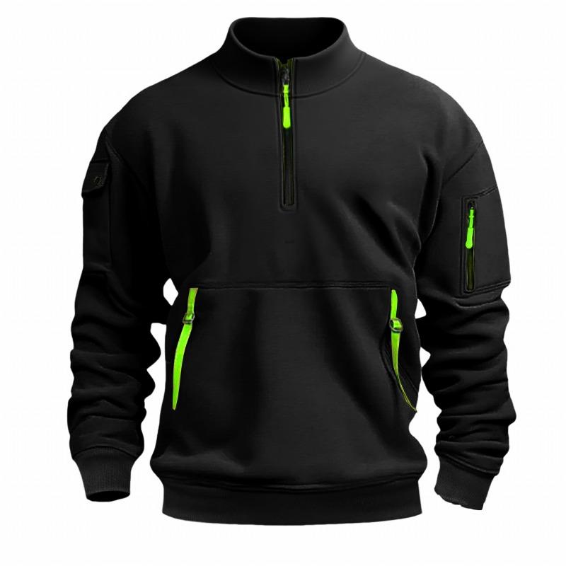 Stand-up Collar Spring and Autumn Men's Sweatshirt Zipper Multi-pocket Semi-zipper Pullover Sports and Casual Top