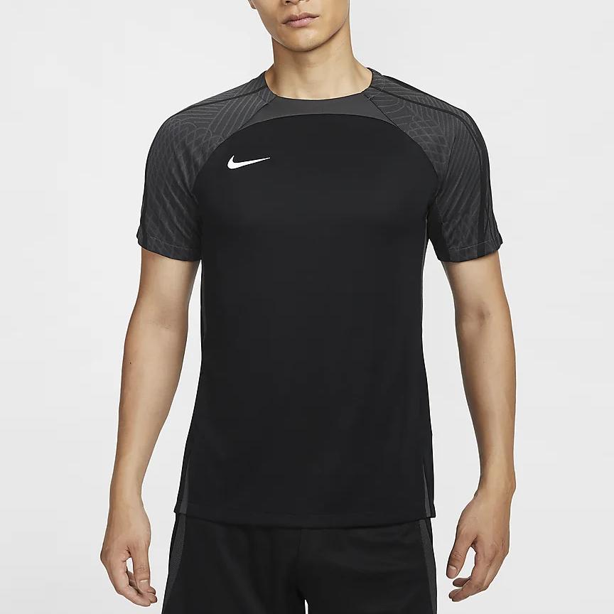 Nike Dri-Fit Logo Round Neck Pullover Comfortable Quick-Dry Casual Short Sleeve Football Shirt Men tops Black Coal-Black White HF0525-010