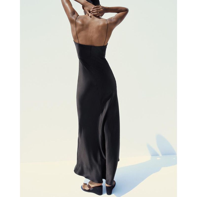 Summer New Product Women's Clothes French Heart-Shaped Collar Sleeveless Silk Satin Texture Length Camisole Dress 3614331