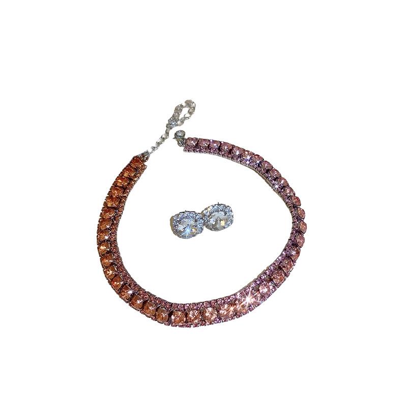 2025 Französische Leichte Luxus Zirkon Ohrstecker & Vielseitiges Schlüsselbein-Halsketten-Set