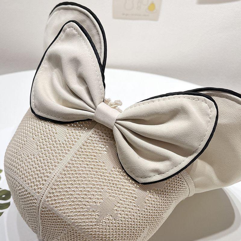 Bow Decor Bucket Hat Color Block Wide Brim Hats Summer Breathable Sunscreen Fisherman Hats Suitable for Seaside Travel
