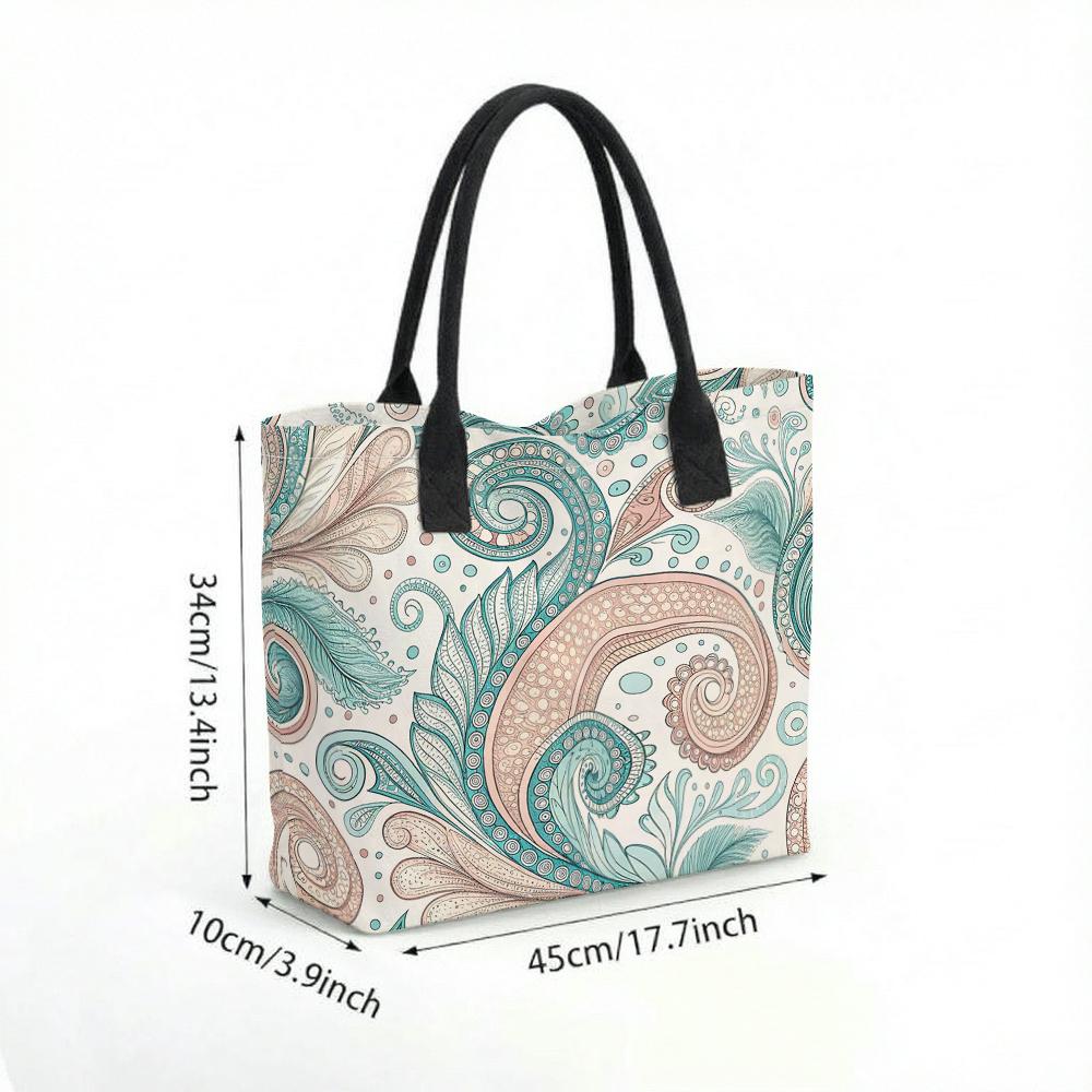 Boho Paisley Printed Casual Canvas Tote Bag for Women Daily Use Shopping Travel Large Capacity Lightweight Shoulder Handbag