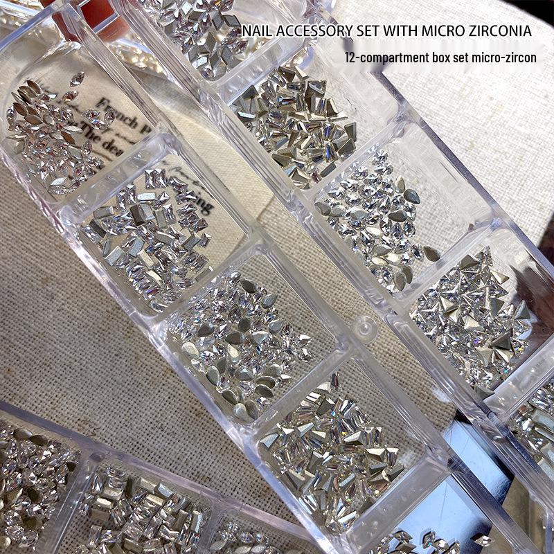 

Top-Selling Nail Art Accessories Set: 12-Grid Gold & Silver Micro-Zircon Sparkle Pack