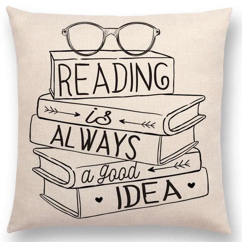 Tea Reading Books Pillow Case Home Decor Linen/cotton Cushion Cover Designer Pillow Cover for Sofa Bedroom Housse De Coussin