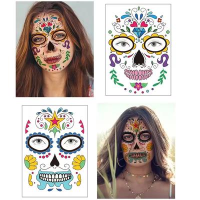 9pcs/set Halloween Face Tattoo Sticker Halloween Skull Ghost Butterfly Rose Fake Tattoo Masquerade Party Sticker Day of the Dead