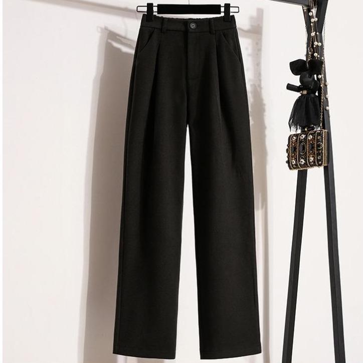 Dimanaf 2024 Plus Size New Long Pants Women Elastic Loose Thick Vintage Solid High Waist Soft Loose Basic Casual Trousers Wide Leg Pants 5XL