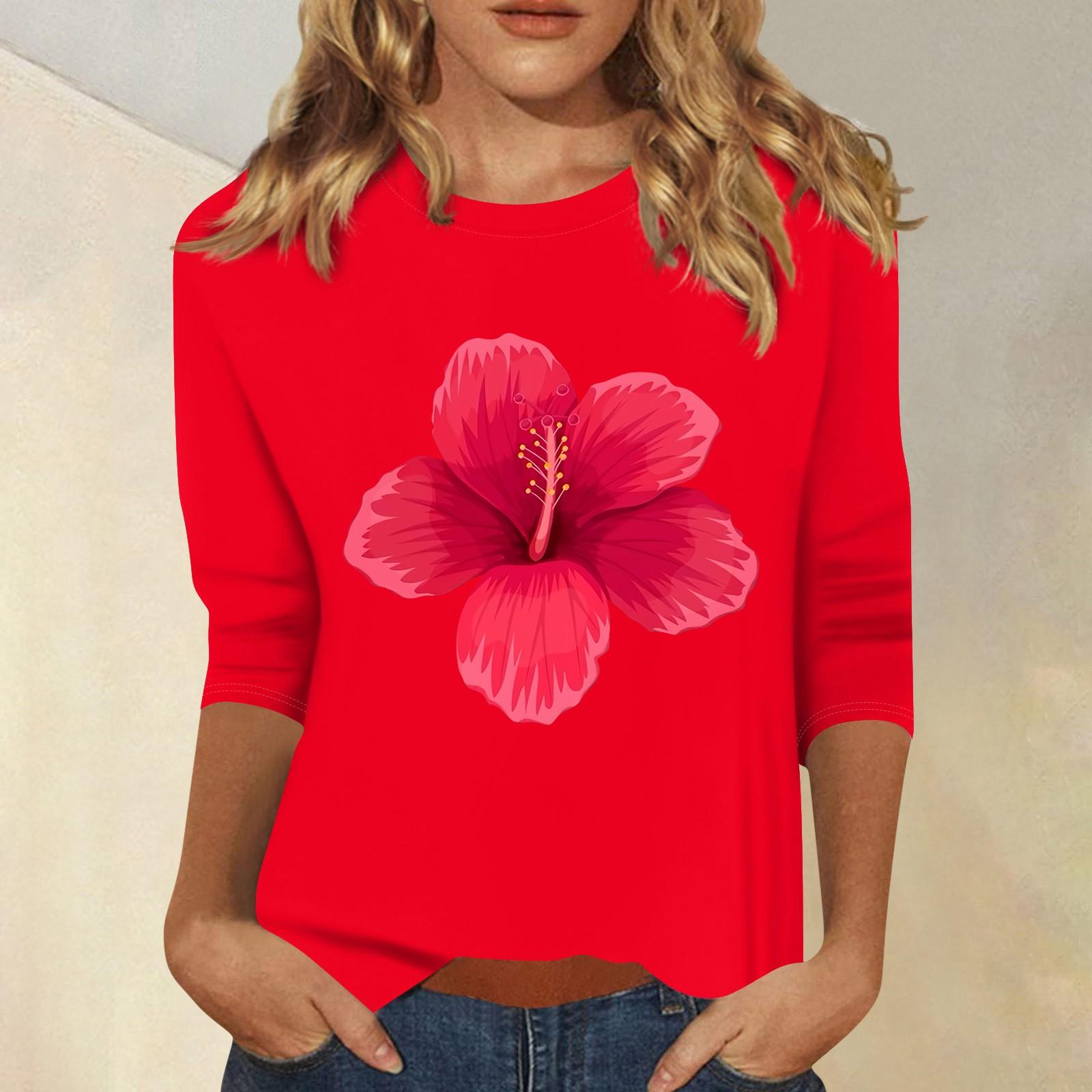 

Женская мода повседневный принтованный топ с семью рукавами и круглым вырезом S красный