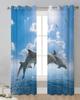 Animal Dolphin Sea Blue Sky Flying Bird Clouds Sheer Curtains for Living Room Decor Window Curtains Kitchen Tulle Voile Curtains