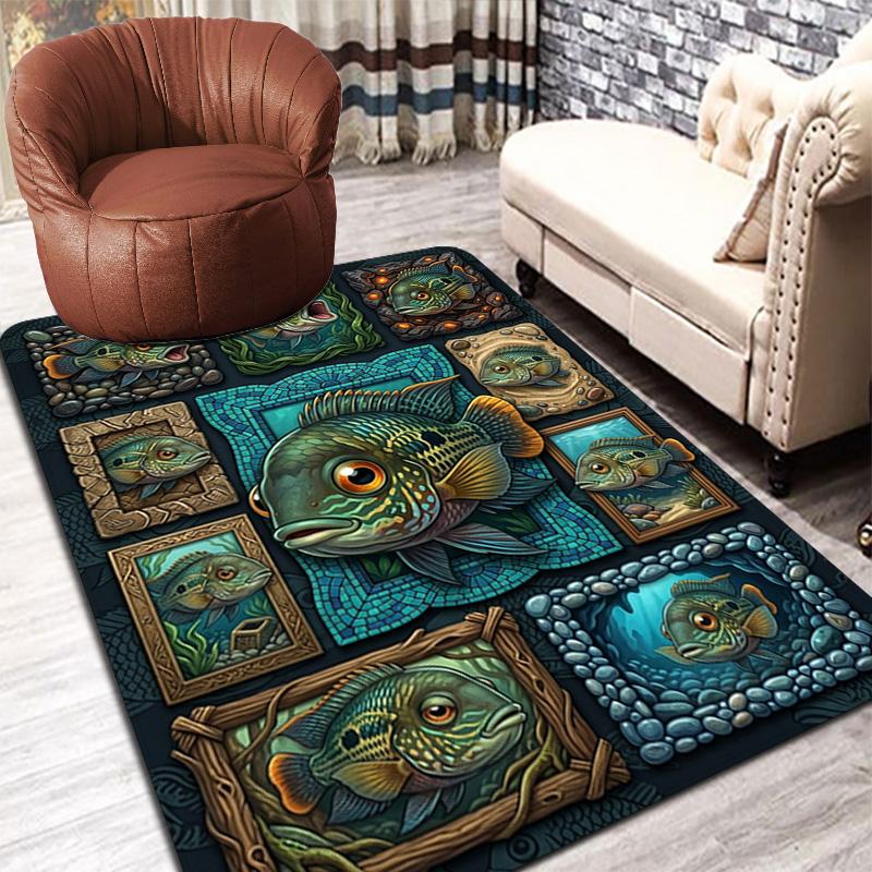 Aquatic Fish Art Pattern Rug Floor Mat for Living Room or Bedroom Soft and Comfortable Carpet a Gift for Birthday and Holiday.
