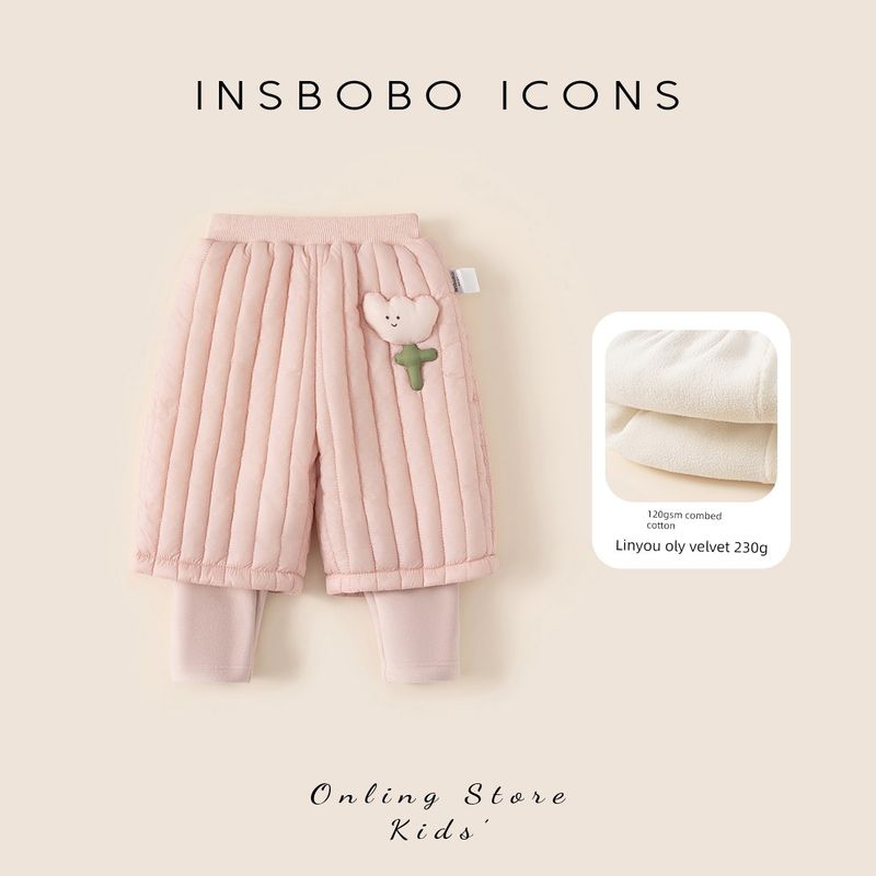 Insbobo Girls Pants 2025 Winter New Children s Clothing Baby Autumn and Winter Thickened Cotton Pants Children s Fleece-Lined Long Pants Pink 73