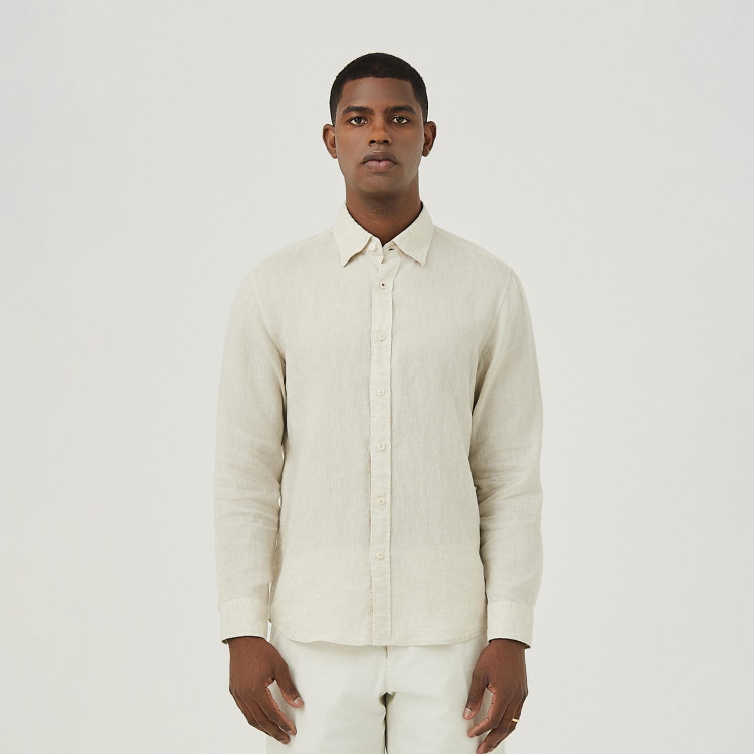 Ferraro Milano Long Sleeve Two-Tone Linen Shirt Ivory (Am0Ftwb20161) Ivory.Am0Ftwb201/095