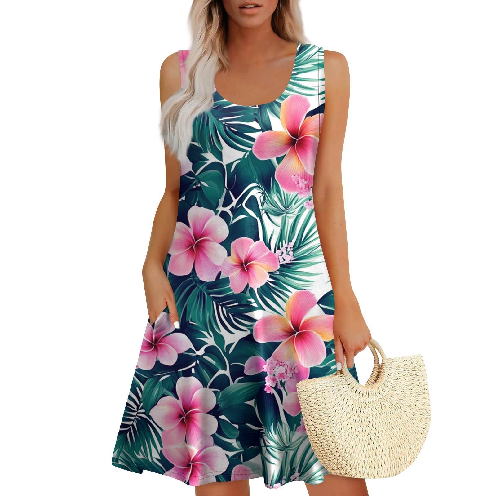 

Женское летнее повседневное платье без рукавов с квадратным вырезом и цветочным принтом, с карманами XXL