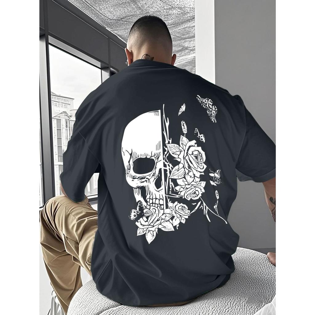 Unisex Unisex Tshirt Skull And Roses Tattoo Style Graphic Tee Gothic Streetwear Casual Cotton Short Sleeve Tops