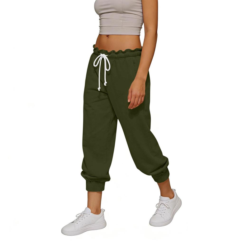 Pantalones Jogger de Cintura Alta con Cordón para Mujer, Corte Holgado, Puño Elástico, Pantalones de Chándal Casual con Bolsillos para el Uso Diario