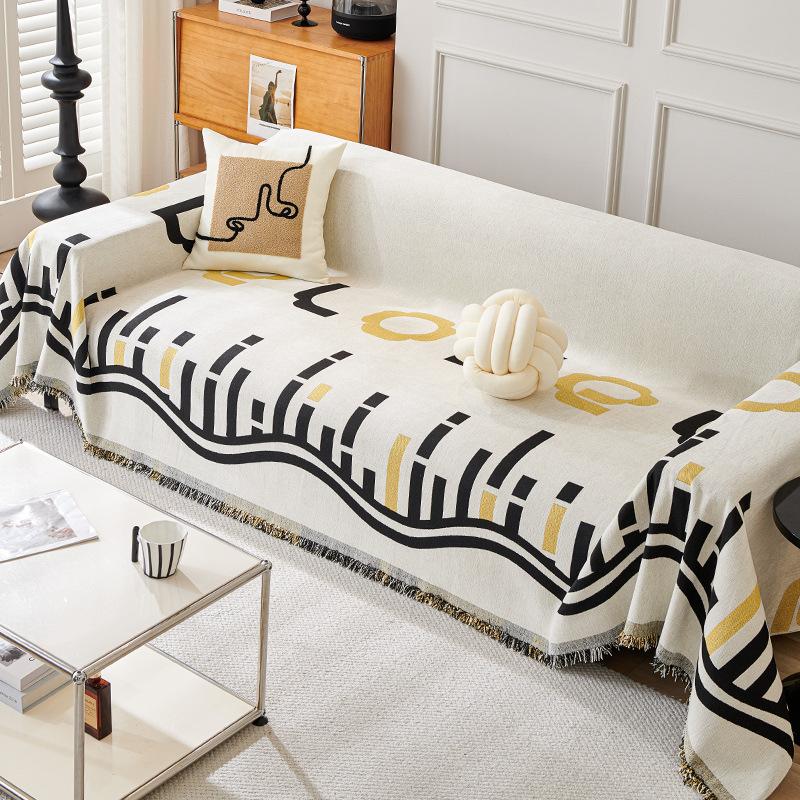 Verdicktes Chenille-Sofahandtuch mit Musiknoten, rutschfest, All-Inclusive-Sofabezug gegen Kratzer, Sofabezug im nordischen Stil, Stoffkissen