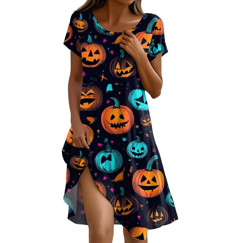 Short Sleeve Dress For Women Casual Loose Fit Summer Sundress  Print Dress With Pockets