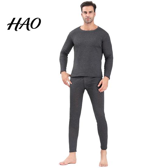 Thermal Pajamas 2 Pcs/Set Unisex Winter Warm Underwear Set Round Neck Slim Fit Long Sleeve Solid Color Thick Fleece Lined Soft Elastic Sport