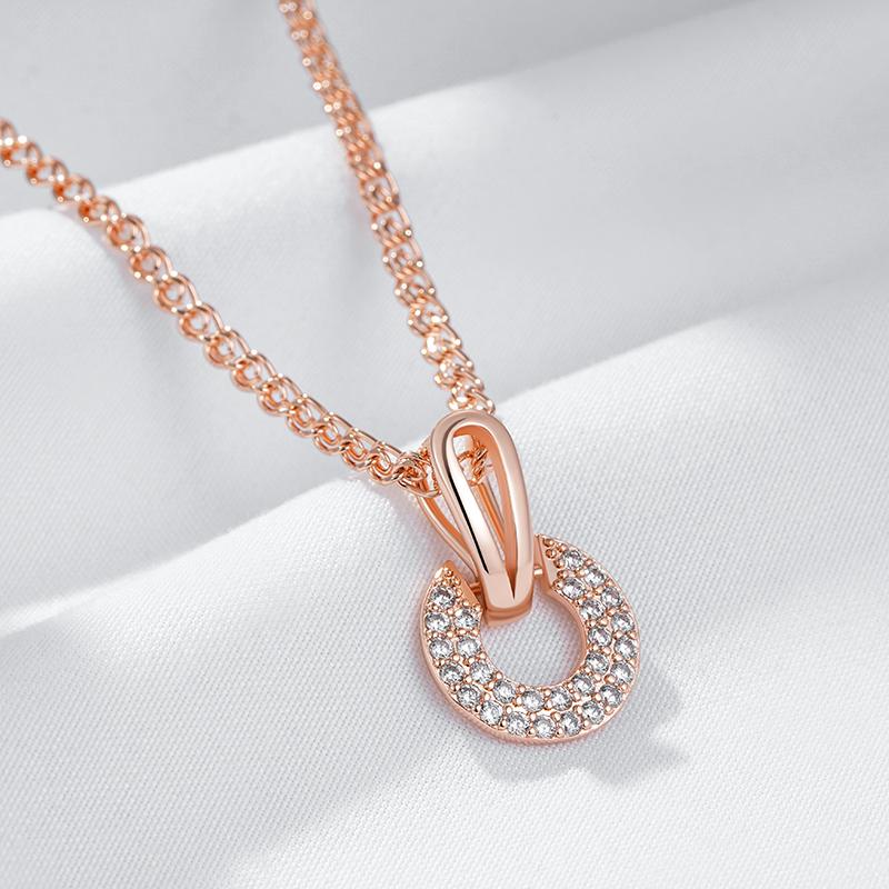 Luxury Full Shiny Natural Zircon Pendant Necklace For Women Unique Design  Rose Gold Color Bride Wedding Jewelry Gift