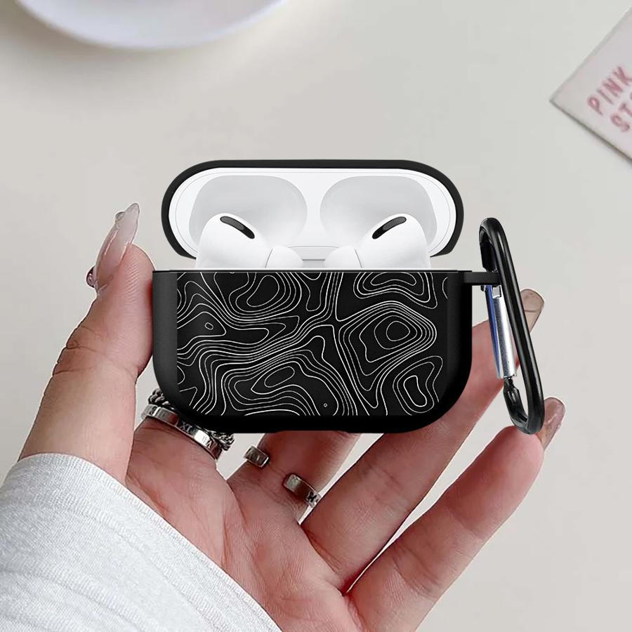 Black Line Print Case For Airpods 3 1 2 Pro Pro2 4 Pro3 Earphone Cases Cover